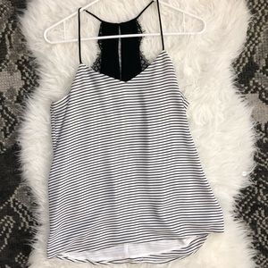 Striped tank with lace keyhole